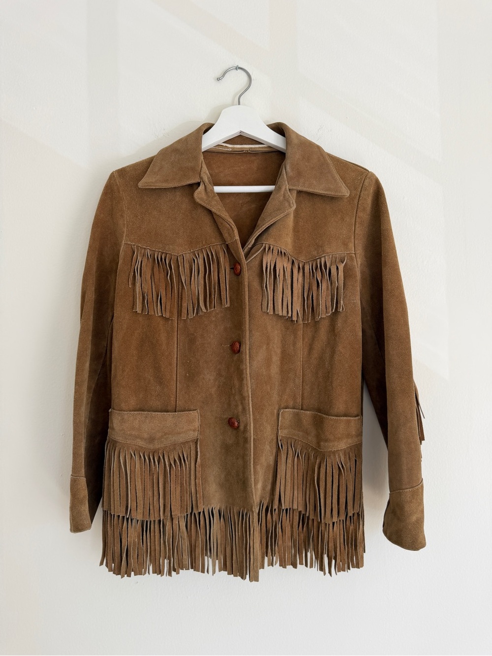 VINTAGE 70s Suede Fringe Jacket with Leather Toggle Buttons